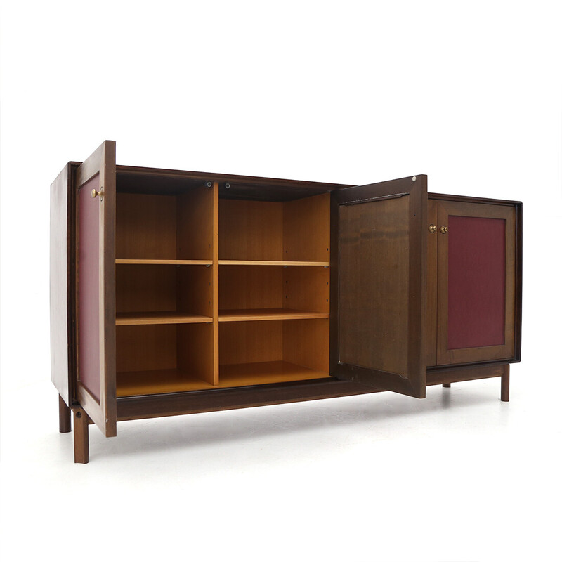 Vintage wooden sideboard with faux leather doors by Dino Frigerio for Frigerio, 1960s