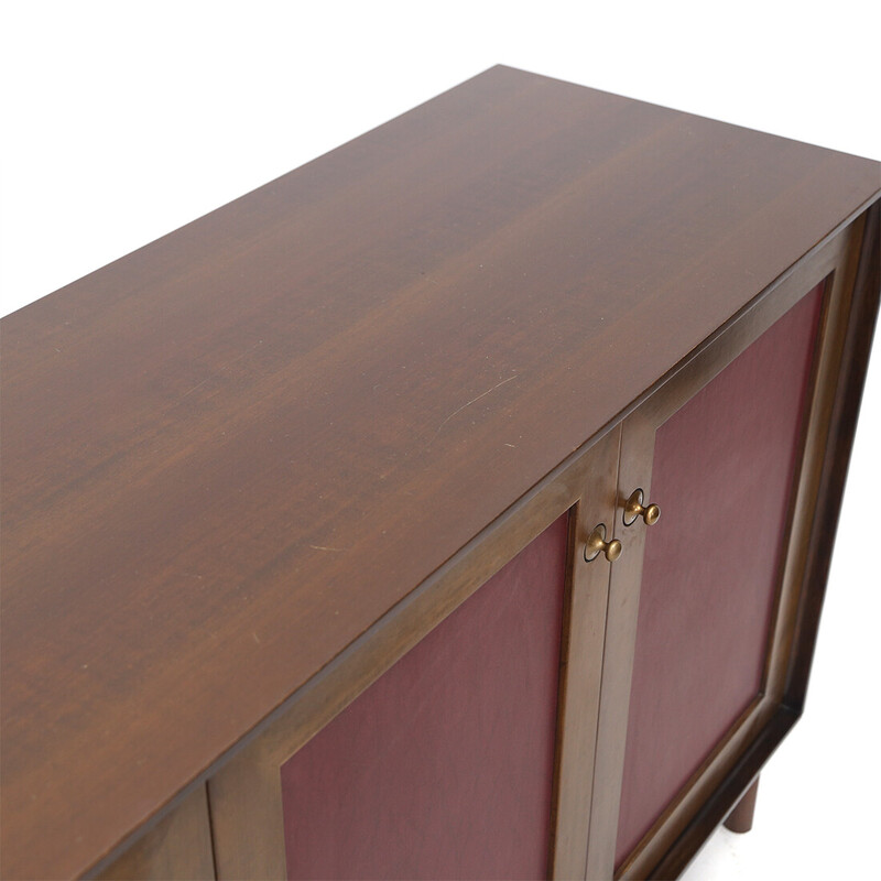 Credenza vintage in legno con ante in ecopelle di Dino Frigerio per Frigerio, 1960