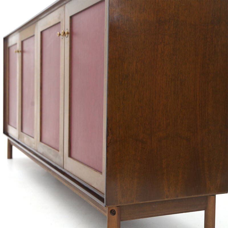 Vintage wooden sideboard with faux leather doors by Dino Frigerio for Frigerio, 1960s