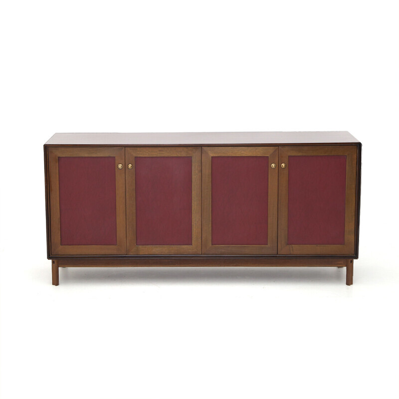 Vintage wooden sideboard with faux leather doors by Dino Frigerio for Frigerio, 1960s