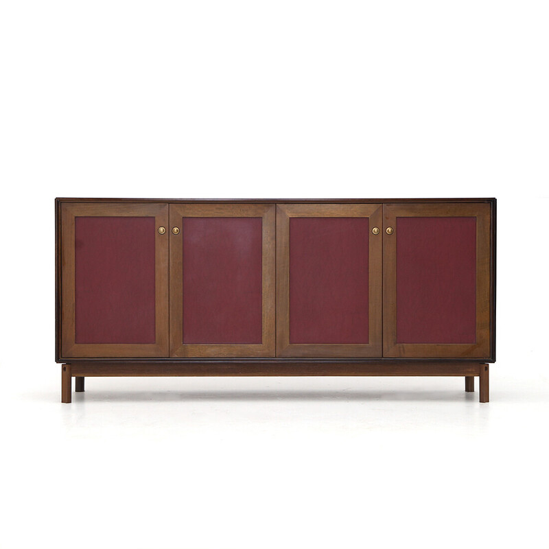 Vintage wooden sideboard with faux leather doors by Dino Frigerio for Frigerio, 1960s