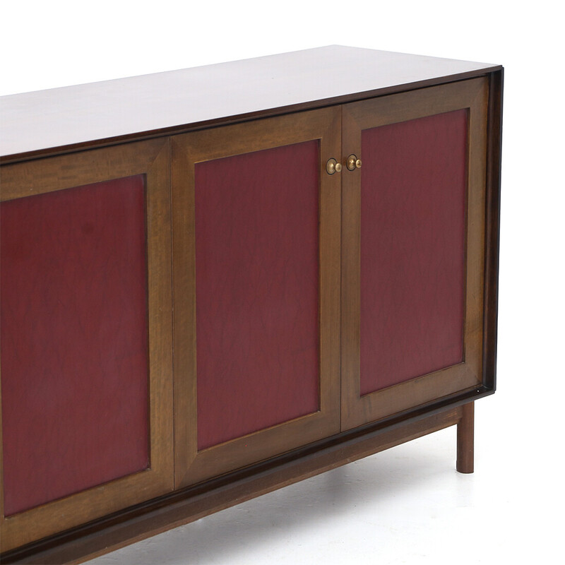 Vintage wooden sideboard with faux leather doors by Dino Frigerio for Frigerio, 1960s