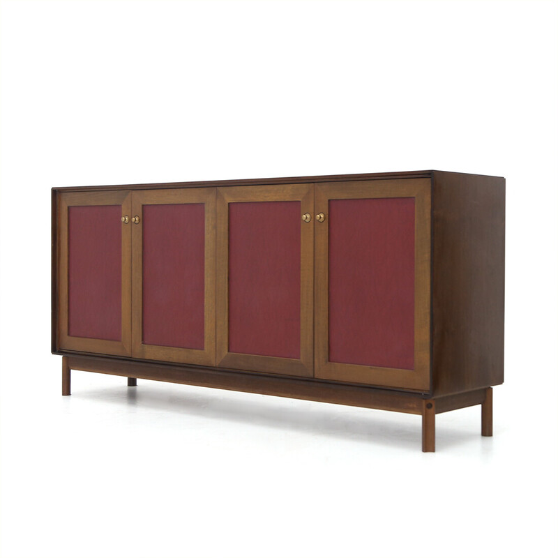 Vintage wooden sideboard with faux leather doors by Dino Frigerio for Frigerio, 1960s