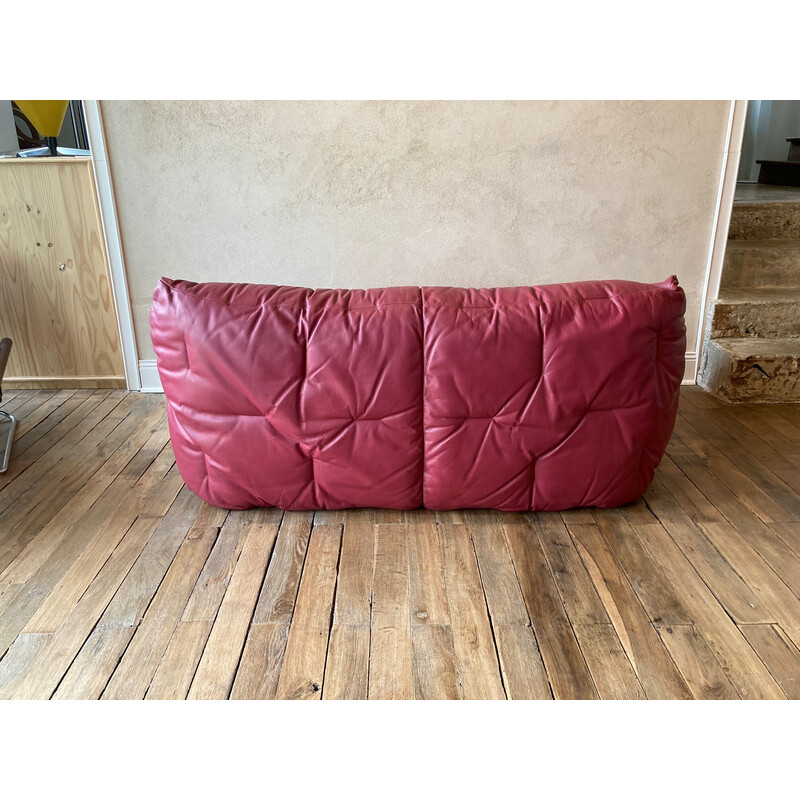 Vintage "informal" burgundy leather sofa by Hans Hoprfer, 1984