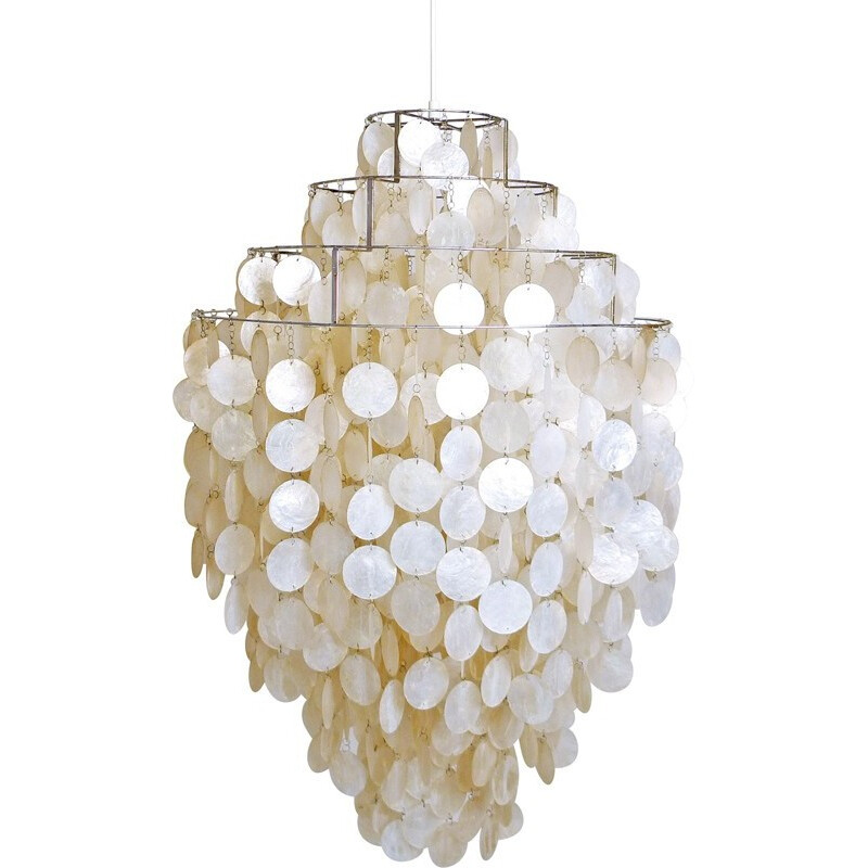 J. Luber Ag chandelier in chromed metal and nacre, Verner PANTON - 1960s