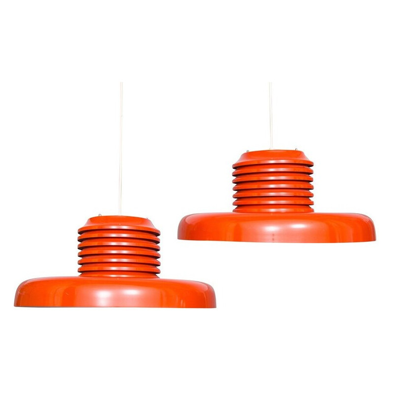 Pair of Swedish pendants in red lacquered metal - 1960s