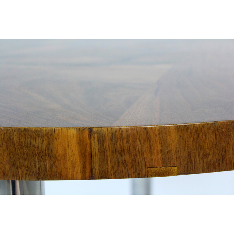 Vintage Bauhaus walnut and chrome round table by Robert Slezak, 1930s