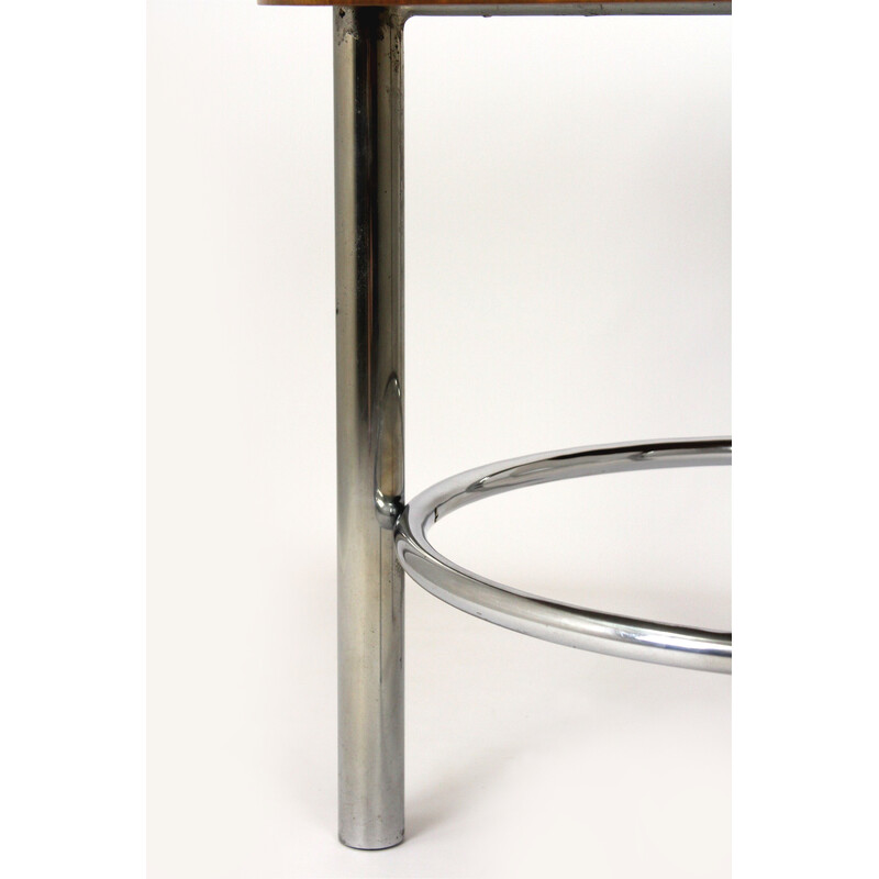 Table ronde vintage Bauhaus en noyer et chrome par Robert Slezak, 1930