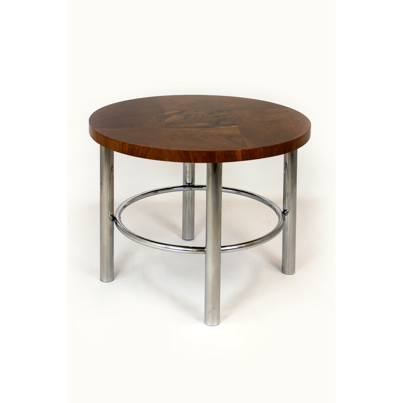 Vintage Bauhaus walnut and chrome round table by Robert Slezak, 1930s