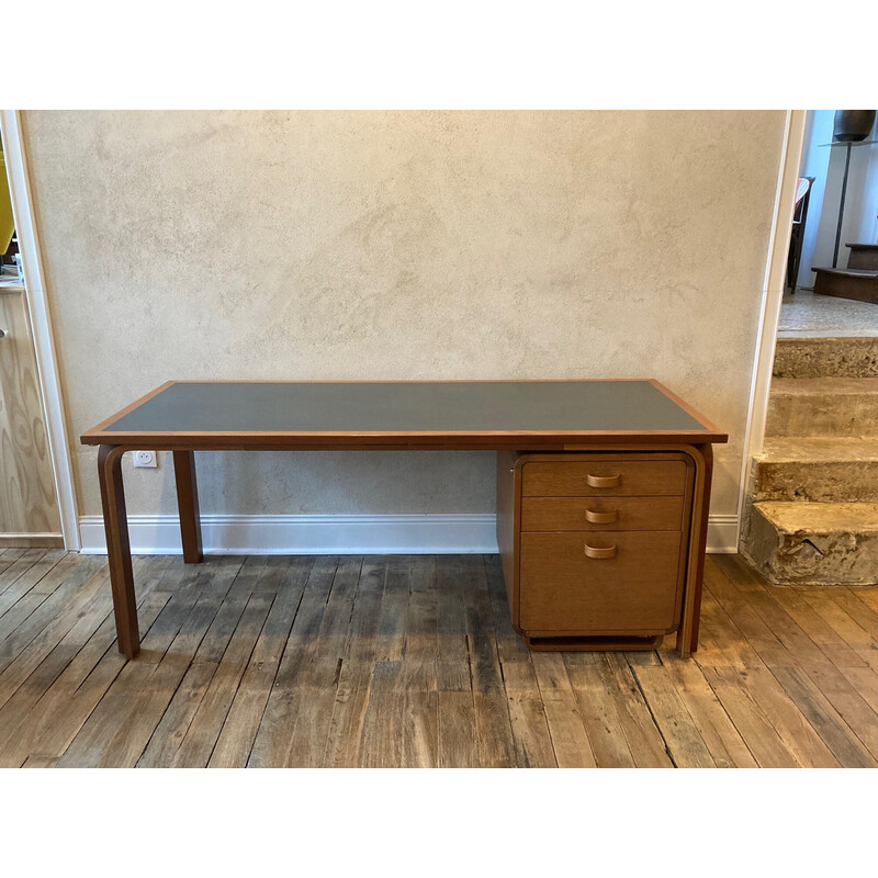 Vintage teak and green linoleum pedestal desk by Rud Thygesen & Johnny Sorensen