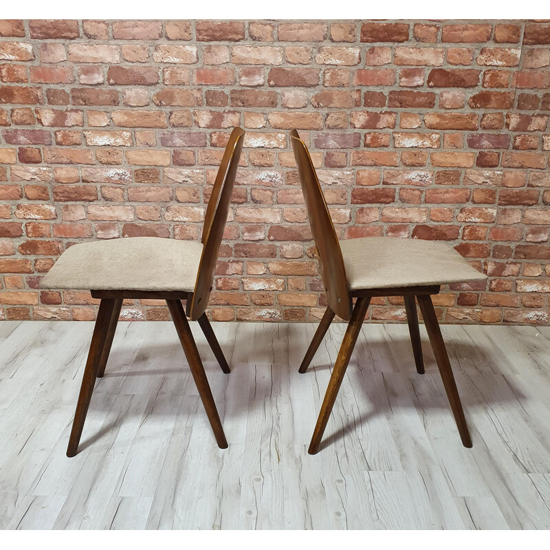 Pair of vintage Lollipop chairs in wood and beige velvet by Frantisek Jirak for Tatra Nabytok, Czechoslovakia 1960s