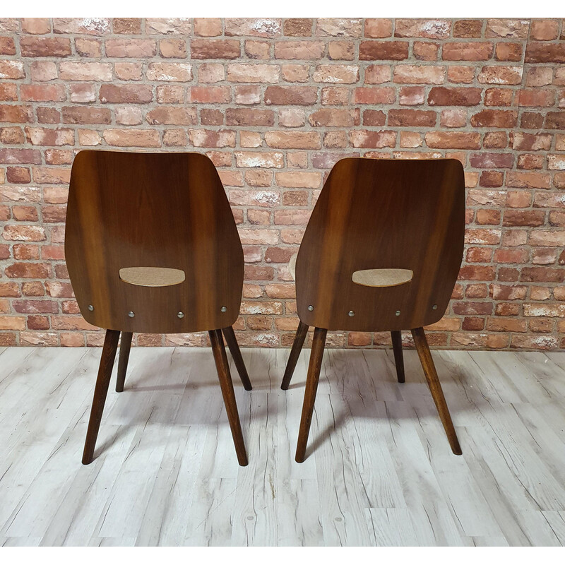 Pair of vintage Lollipop chairs in wood and beige velvet by Frantisek Jirak for Tatra Nabytok, Czechoslovakia 1960s