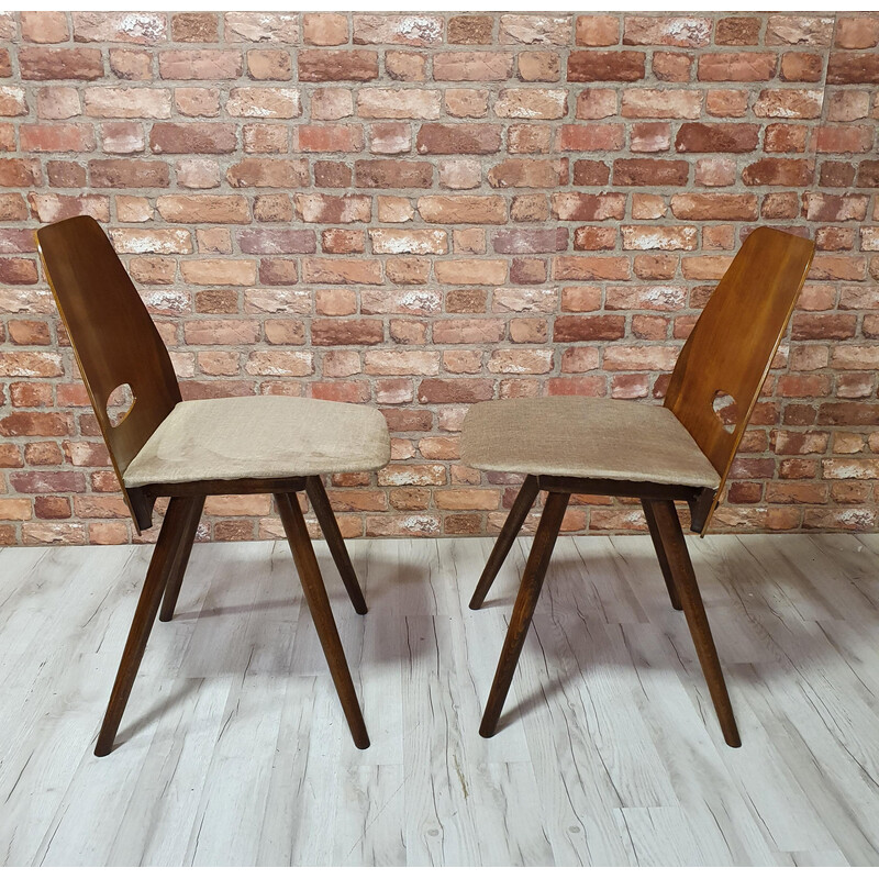 Paire de chaises Lollipop vintage en bois et velours beige par Frantisek Jirak pour Tatra Nabytok, Tchécoslovaquie 1960