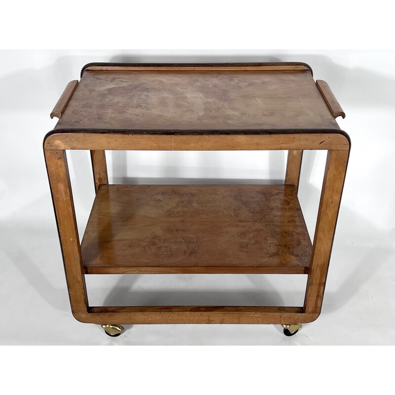 Tavolo da portata vintage Art Déco in legno e ottone, Italia anni '30