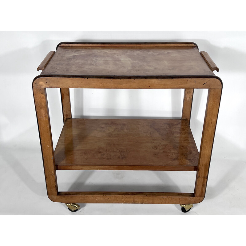 Vintage Art Deco serving table in wood and brass, Italy 1930s