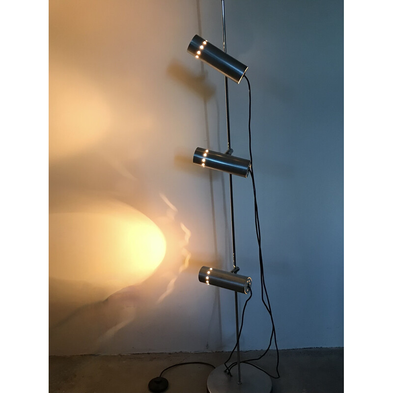 Lámpara de pie vintage de aluminio y cromo de Alain Richard para Disderot, 1960