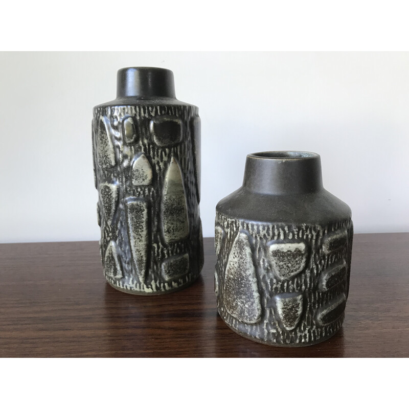 Paire de vases vintage en céramique par Johgus Bornholm, Danemark 1970