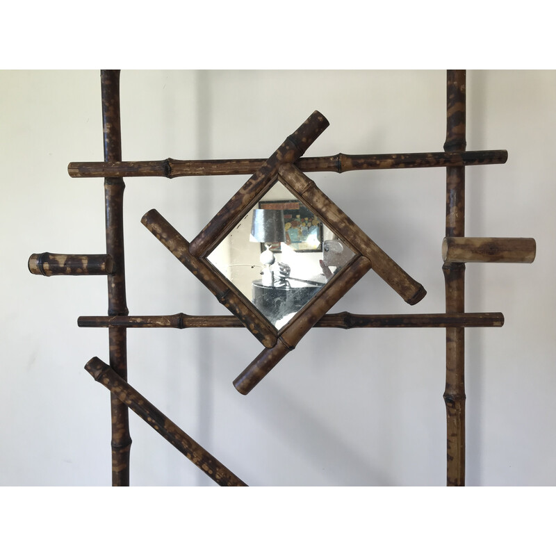 Vintage "Art Nouveau" bamboo coat rack with mirror