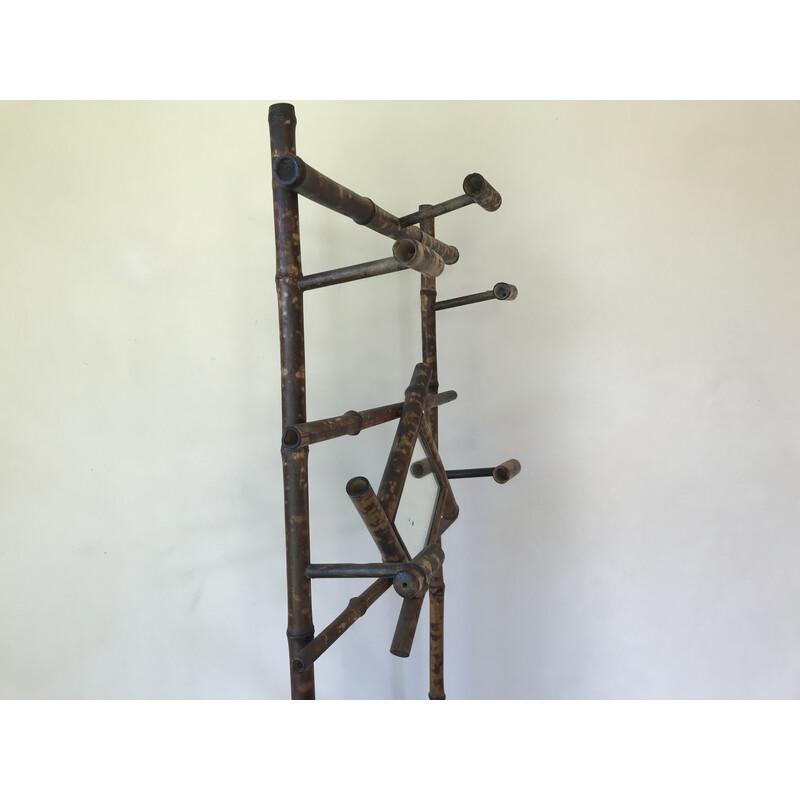 Vintage "Art Nouveau" bamboo coat rack with mirror