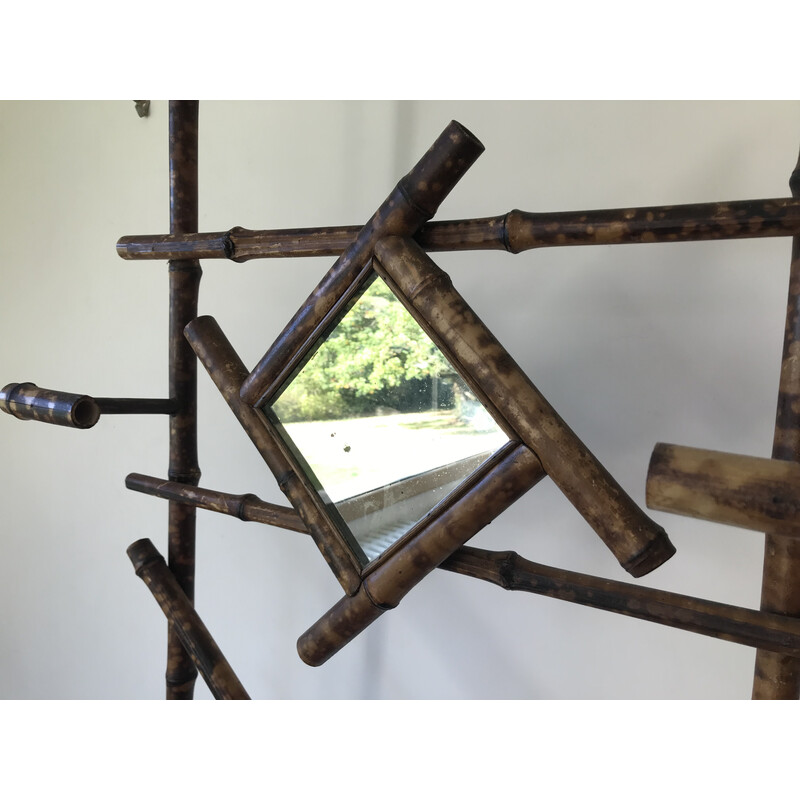 Perchero vintage "Art Nouveau" de bambú con espejo