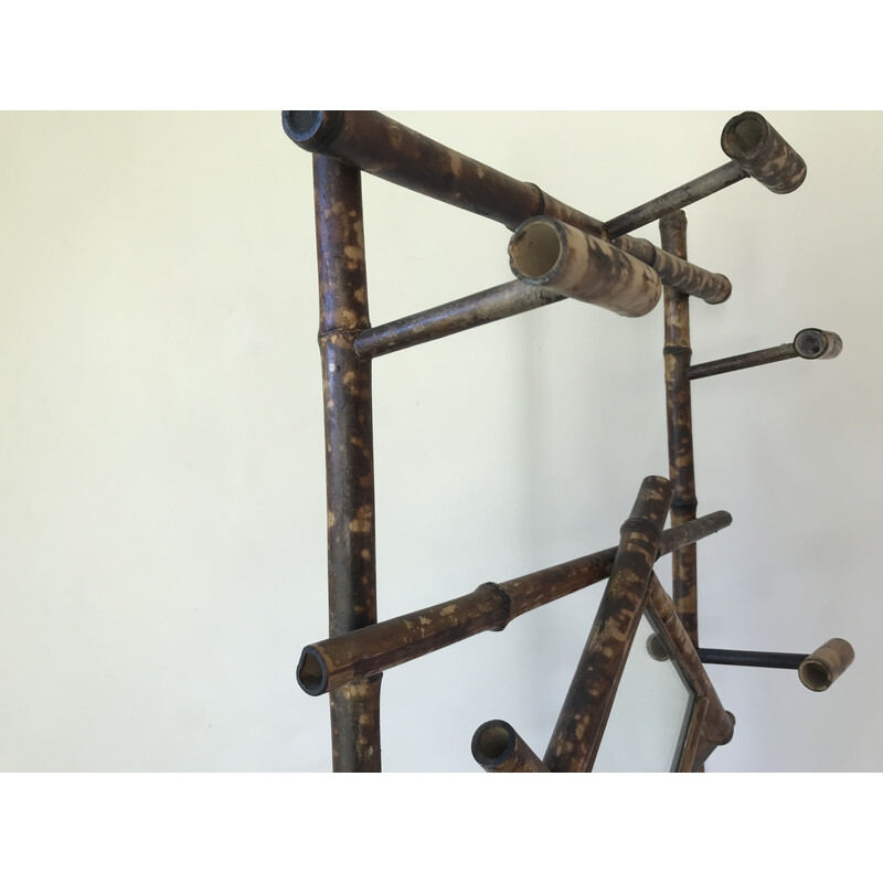 Vintage "Art Nouveau" bamboo coat rack with mirror