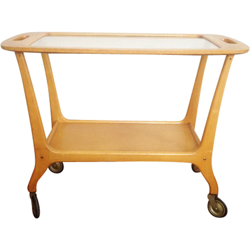 Desserte vintage scandinave en bois massif - 1960