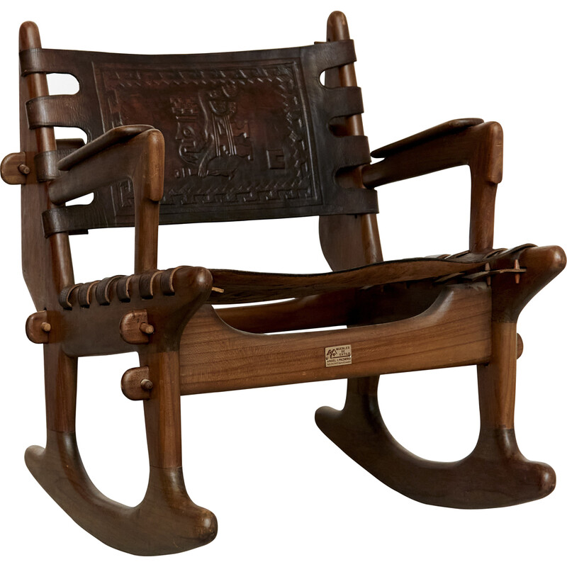 Vintage leather rocking chair by Angel Pazmino, Ecuador