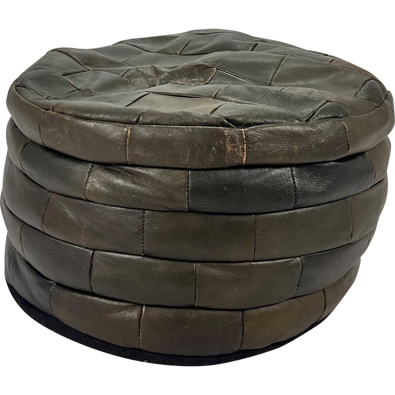 Vintage leather patchwork pouf, 1970