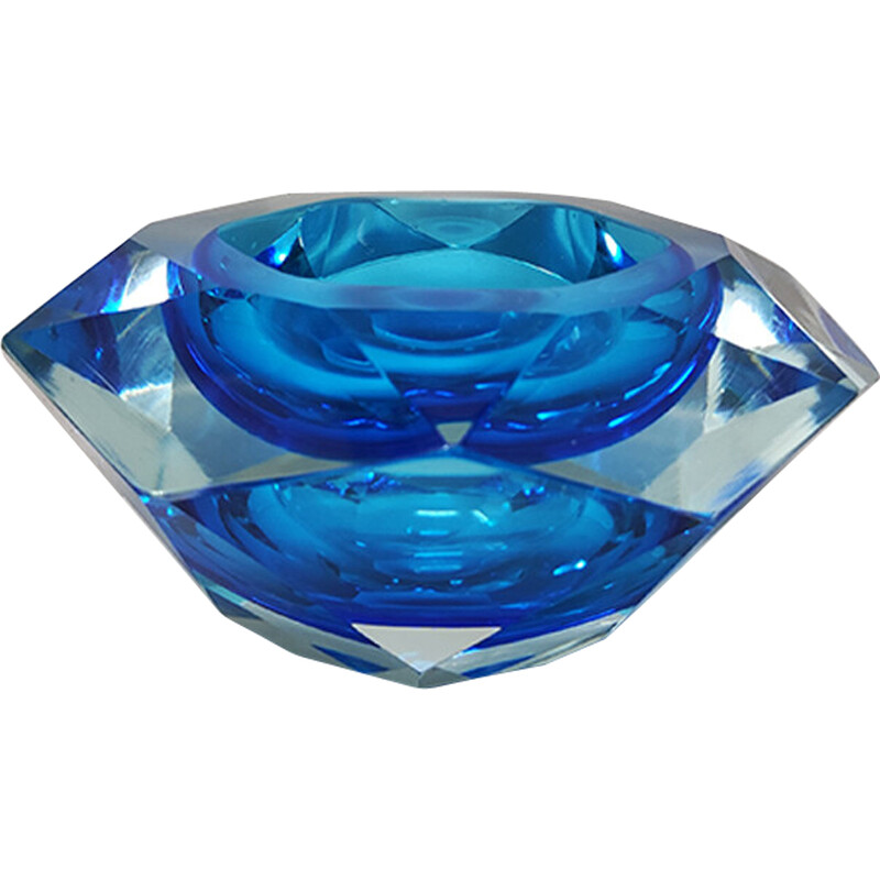 Cuenco vintage de cristal de Murano azul de Flavio Poli para Seguso, años 60