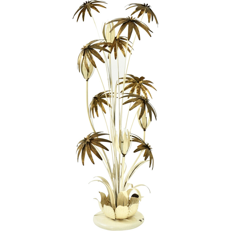 Vintage floral floor lamp in white and gold metal by Hans Kögl, 1970s