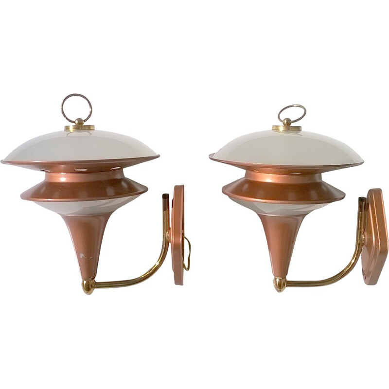 Pair of Sconces in copper and glass - 1960s