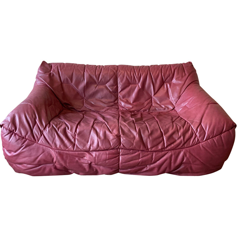 Vintage "informal" burgundy leather sofa by Hans Hoprfer, 1984