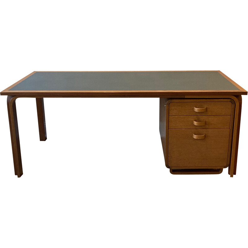 Vintage teak and green linoleum pedestal desk by Rud Thygesen & Johnny Sorensen