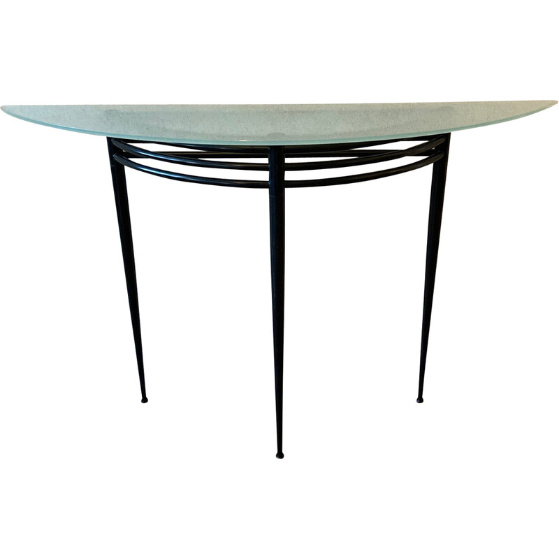 Vintage console "atlantique" in black lacquered metal and glass by Pascal Mourgue