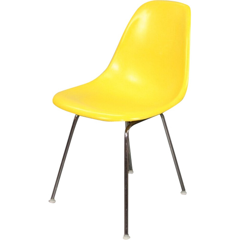 Chaise "dsx" jaune en fibre de verre et en chrome de Eames pour Herman Miller - 1960
