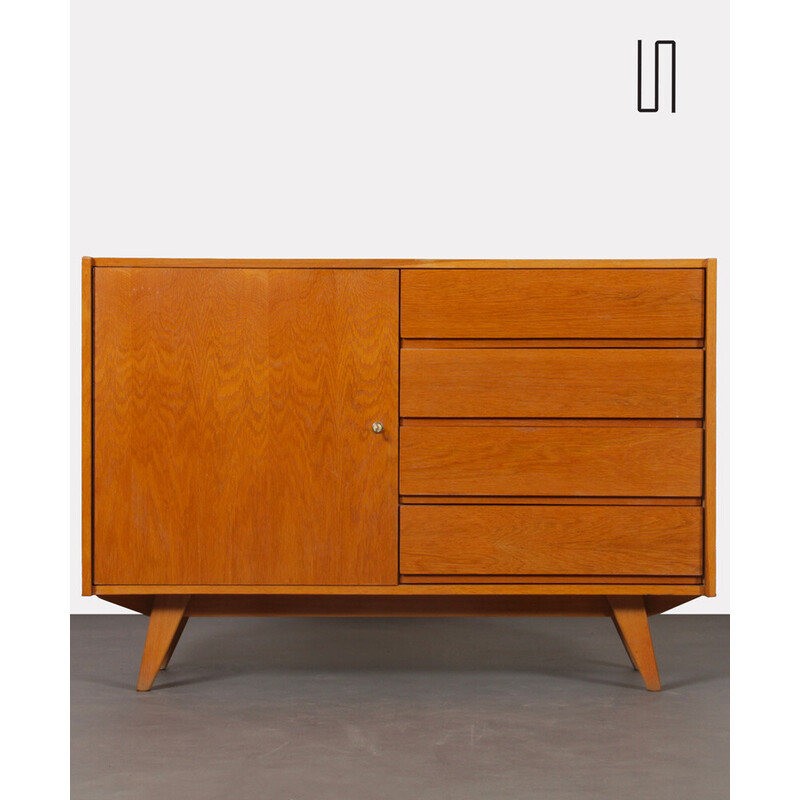 Vintage U-458 oakwood and plastic molded chest of drawers by Jiri Jiroutek for Interier Praha, Czech Republic 1960