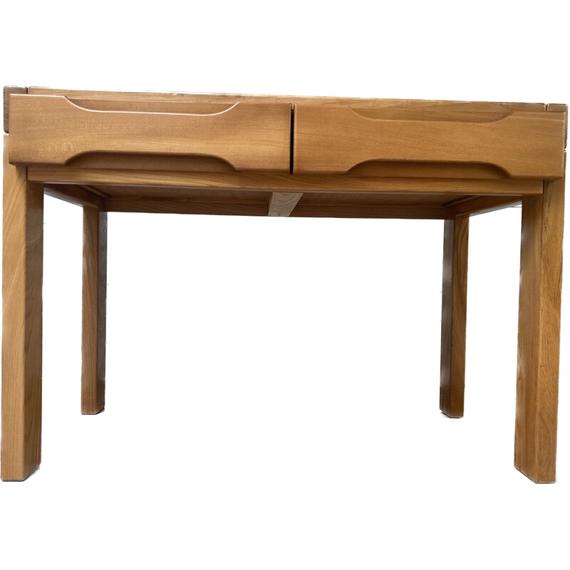 Vintage solid elmwood desk by Pierre Chapo for Regain, 1974s