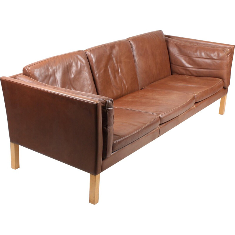 Vintage Danish Three-Seater Leather Sofa from Ivan Schlecter - 1960s