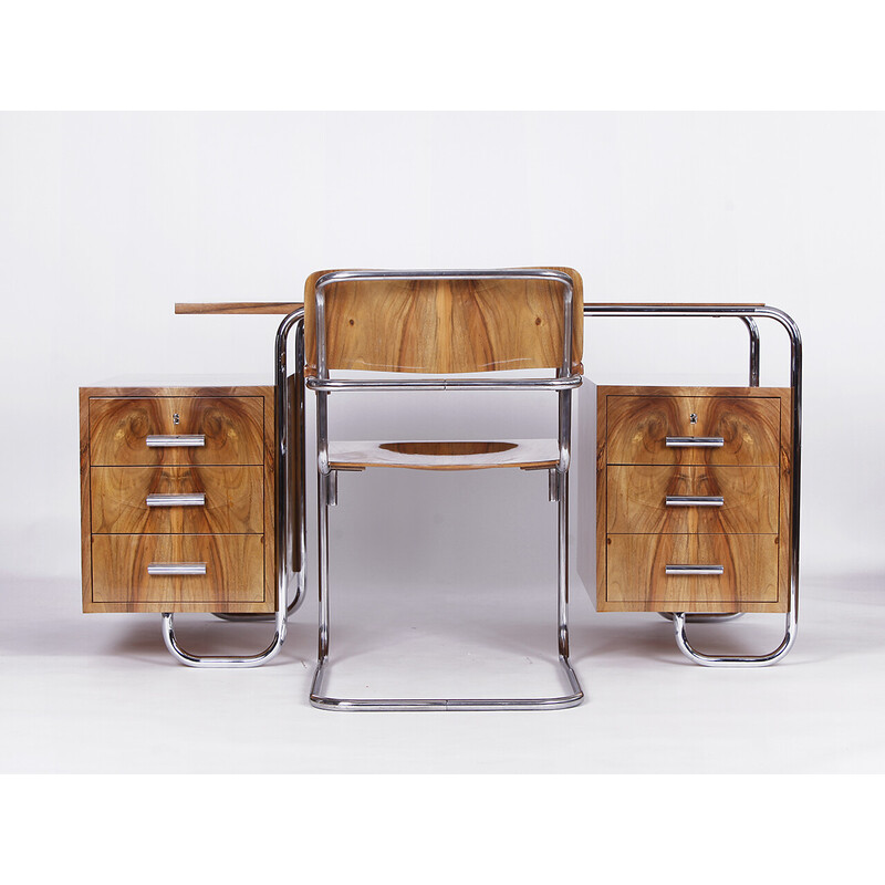 Bureau vintage avec chaise en acier tubulaire de Gottwald et Slezak, 1930