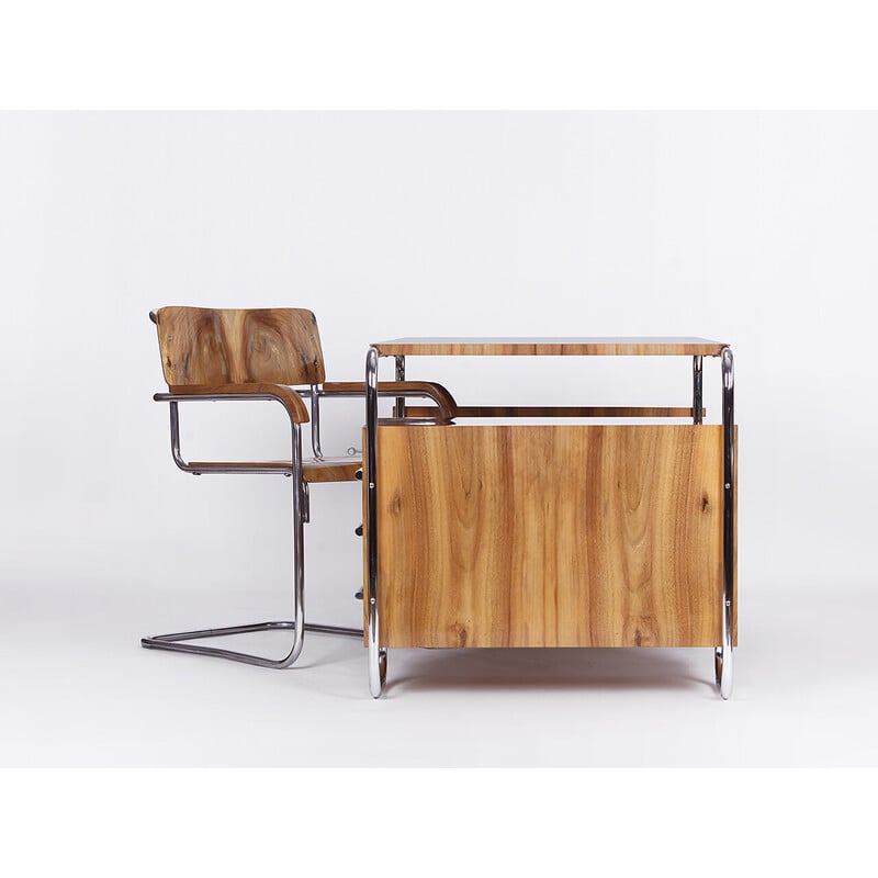 Vintage desk with tubular steel chair by Gottwald and Slezak, 1930s