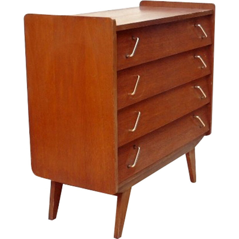 Solid wood chest of drawers with compas feet - 1960s