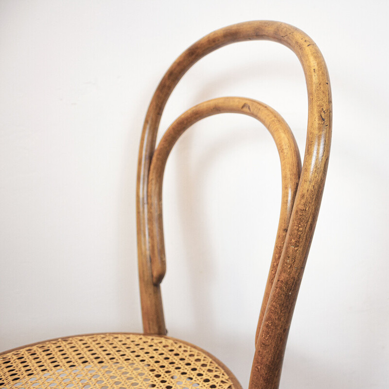 Chaise vintage 14 en bois courbé, chêne et rotin tressé par Thonet, Autriche