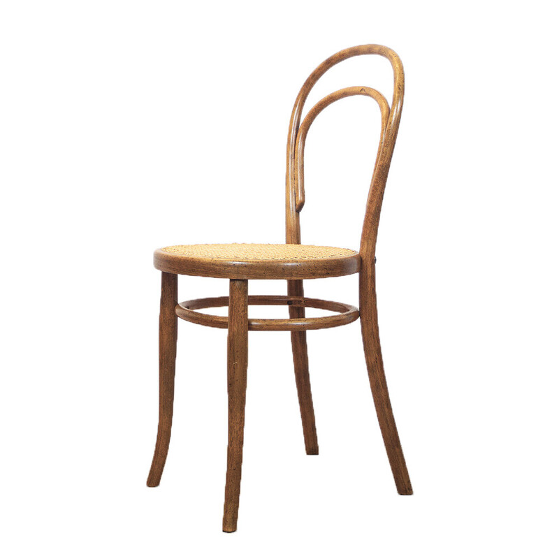 Vintage chair 14 in bentwood, oakwood and woven rattan by Thonet, Austria