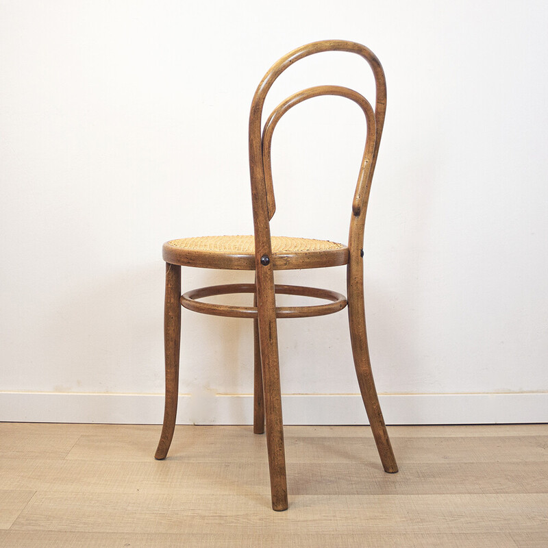 Cadeira Vintage 14 em madeira dobrada, carvalho e rotim tecido por Thonet, Áustria