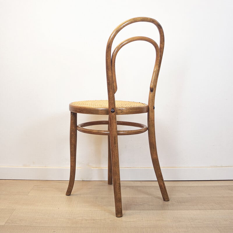 Vintage chair 14 in bentwood, oakwood and woven rattan by Thonet, Austria