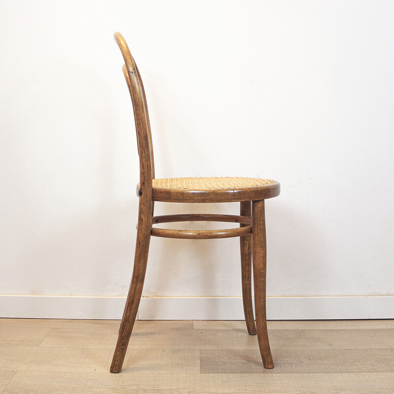 Vintage-Stuhl 14 aus Bugholz, Eiche und geflochtenem Rattan von Thonet, Österreich