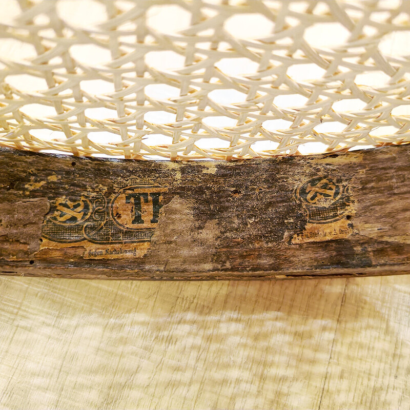 Silla vintage 14 de madera curvada, roble y ratán tejido de Thonet, Austria