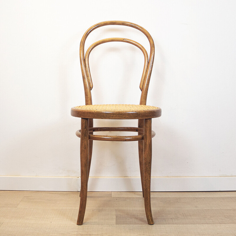 Cadeira Vintage 14 em madeira dobrada, carvalho e rotim tecido por Thonet, Áustria