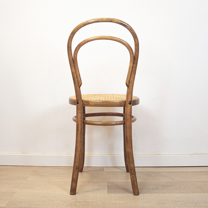 Vintage chair 14 in bentwood, oakwood and woven rattan by Thonet, Austria