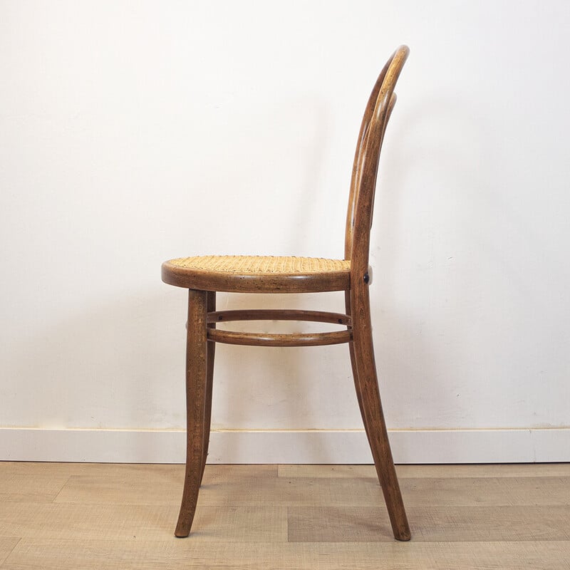 Vintage chair 14 in bentwood, oakwood and woven rattan by Thonet, Austria